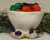 Egg Holder Cup- Ready to ship -slab built, hand altered and sculpted. A friendly and colorful holder for  your hard boiled egg at breakfast.