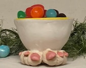 Egg Holder Cup- Ready to ship -slab built, hand altered and sculpted. A friendly and colorful holder for  your hard boiled egg at breakfast.