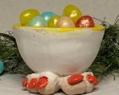 Egg Holder Cup- Ready to ship -slab built, hand altered and sculpted. A friendly and colorful holder for  your hard boiled egg at breakfast.