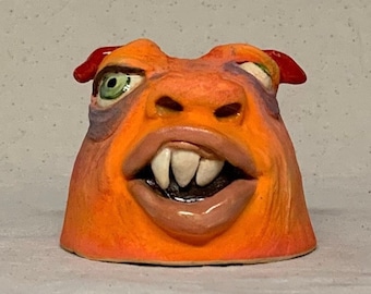 Garden Guardian - Ready to ship slab built , hand altered & sculpted.  A friendly face to guard your garden, potted plants or hide your keys