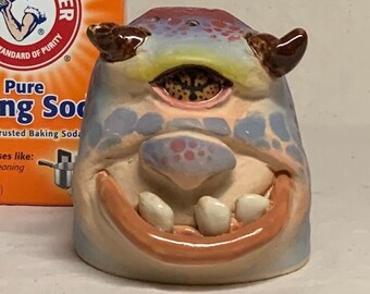 SMELLY EATER  - Ready to ship- wheel thrown, hand altered and sculpted. What a cute face to take away smells in your fridge.