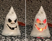 Ghostie- small - hand built and hand altered and sculpted light-up ghost. Just a friendly fella to enjoy in your home for Halloween.