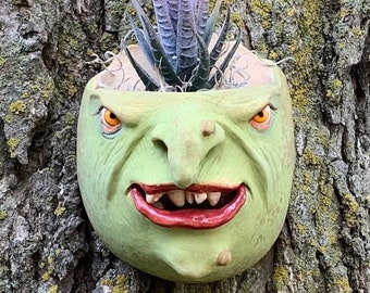 Medium WALL PLANTER - Ready to ship - Wheel thrown, hand altered and sculpted. Just a friendly wall planter to display your favorite plants.