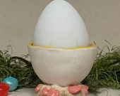 Egg Holder Cup- Ready to ship -slab built, hand altered and sculpted. A friendly and colorful holder for  your hard boiled egg at breakfast.