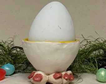 Egg Holder Cup- slab built, hand altered and sculpted. A friendly holder for a few jelly beans or your hard boiled egg at breakfast.