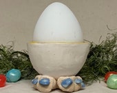 Egg Holder Cup- Ready to ship -slab built, hand altered and sculpted. A friendly and colorful holder for  your hard boiled egg at breakfast.