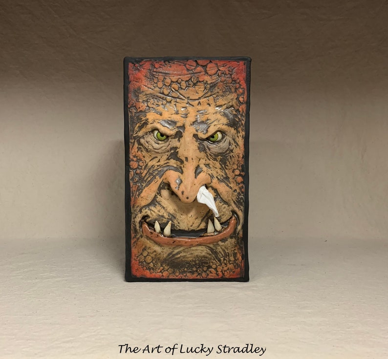 SNUFFLE BOX Ready to ship Tissue Holder Hand sculpted tile, custom made wooden box. A great way to cheer up that poor soul with a cold. image 1