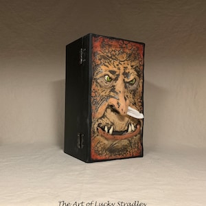 SNUFFLE BOX Ready to ship Tissue Holder Hand sculpted tile, custom made wooden box. A great way to cheer up that poor soul with a cold. image 5