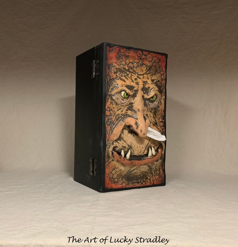 SNUFFLE BOX Ready to ship Tissue Holder Hand sculpted tile, custom made wooden box. A great way to cheer up that poor soul with a cold. image 5