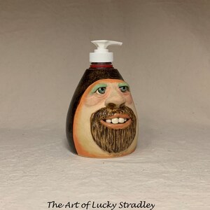 LOTION PUMP Ready to ship wheel thrown, hand altered and sculpted ceramic lotion pump or soap dispenser. A happy face to brighten your day. image 6