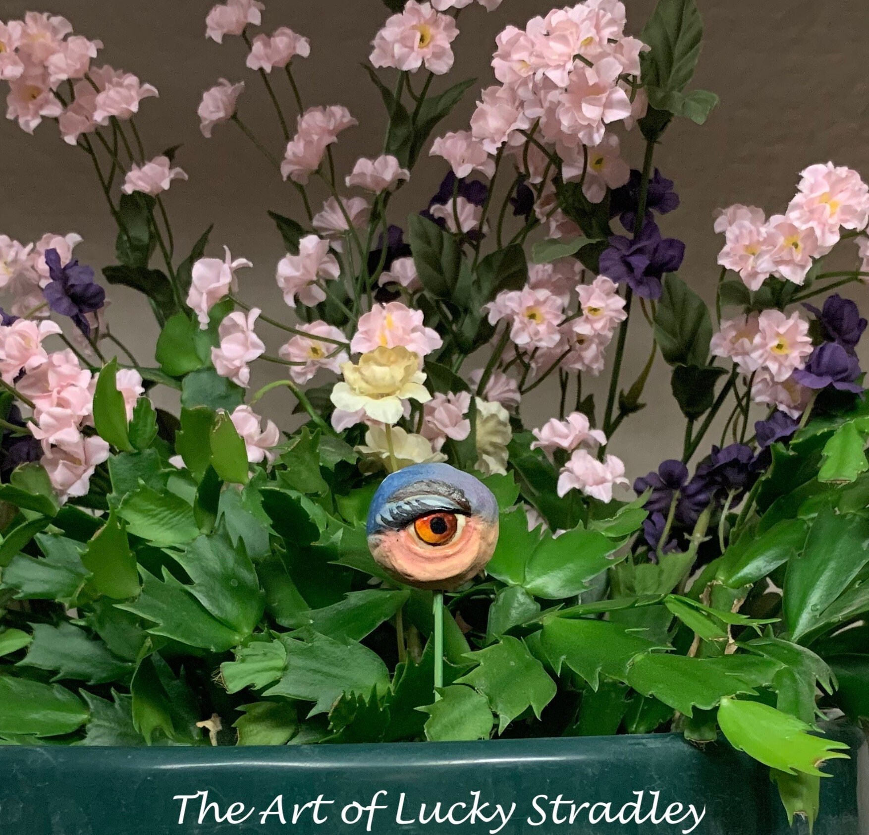 PLANT STAKES** -Ready to ship,  Hand sculpted flower stake to keep an "eye" on your plants and give them a pop of color, comes with a stake.