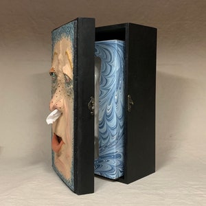 SNUFFLE BOX Ready to ship Tissue Holder Hand sculpted tile, custom made wooden box. A great way to cheer up that poor soul with a cold. image 4