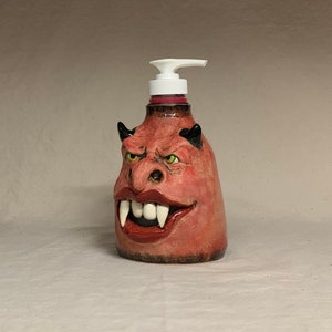 LOTION PUMP wheel thrown, hand altered and sculpted ceramic lotion pump or soap dispenser. A friendly face to brighten up your day. image 2