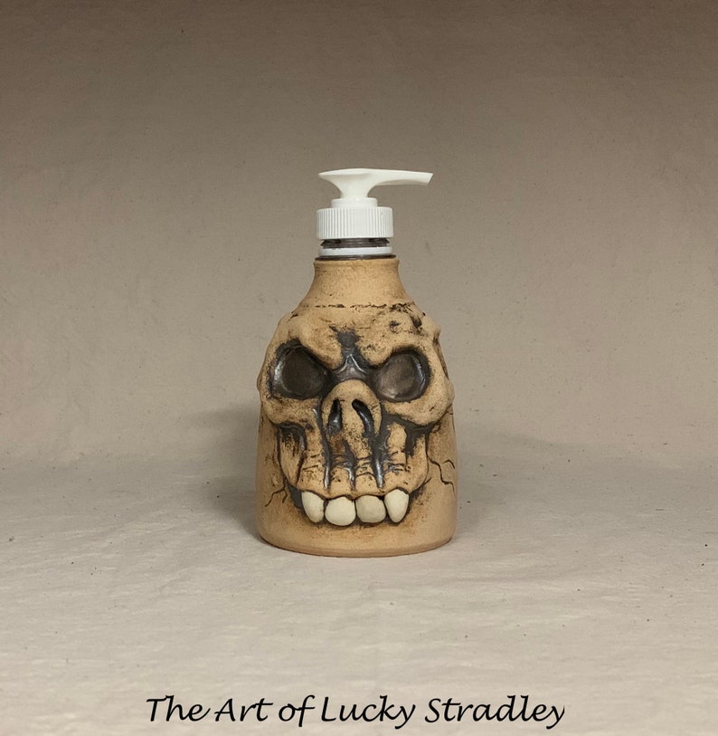 LOTION PUMP Ready to ship wheel thrown, hand altered and sculpted ceramic lotion pump or soap dispenser. A happy face to brighten your day. image 1