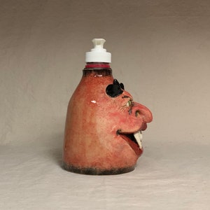 LOTION PUMP wheel thrown, hand altered and sculpted ceramic lotion pump or soap dispenser. A friendly face to brighten up your day. image 5
