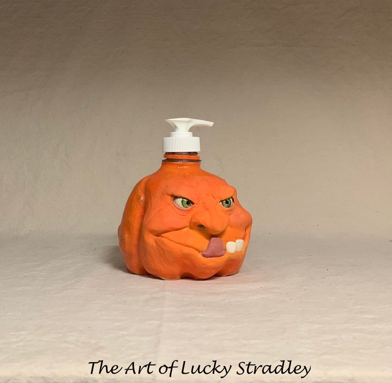 LOTION PUMP Ready to ship wheel thrown, hand altered and sculpted ceramic lotion pump or soap dispenser. A happy face to brighten your day. image 6