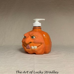 LOTION PUMP Ready to ship wheel thrown, hand altered and sculpted ceramic lotion pump or soap dispenser. A happy face to brighten your day. image 2