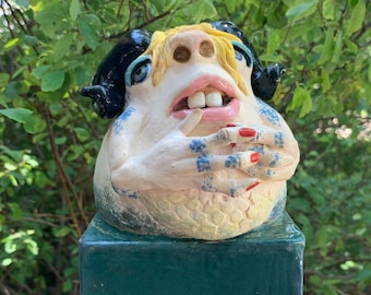 Post Troll Sitter -Ready to ship -Wheel thrown, hand altered & sculpted. Everyone need a personal guardian in their lives, don&#39;t you think?
