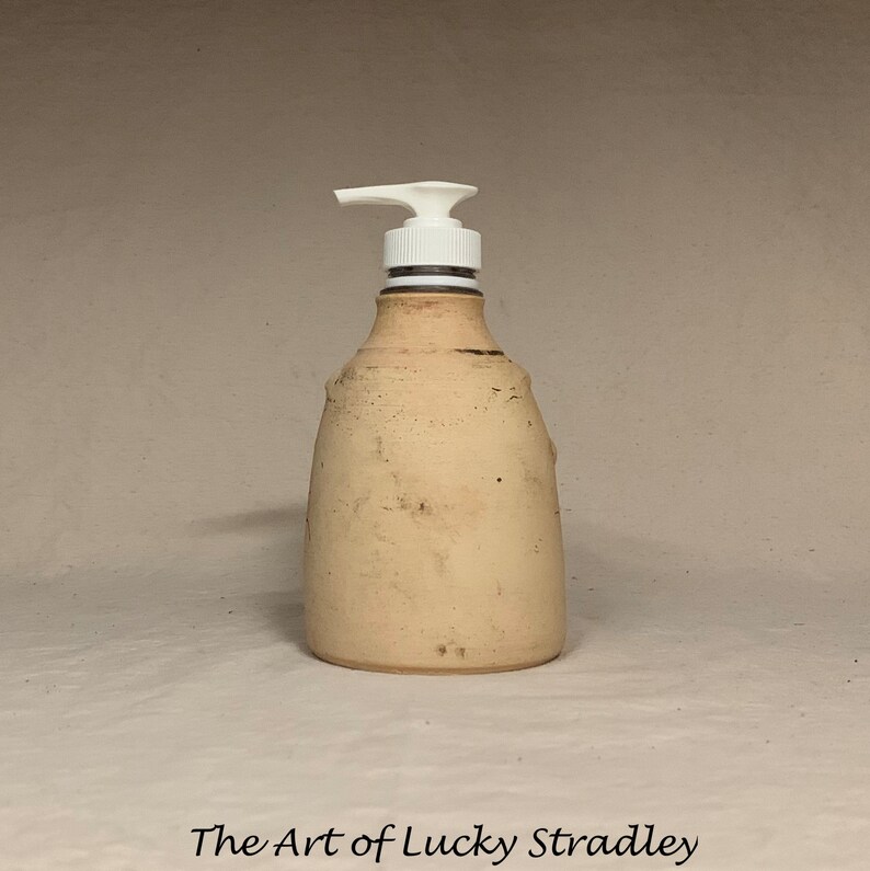 LOTION PUMP Ready to ship wheel thrown, hand altered and sculpted ceramic lotion pump or soap dispenser. A happy face to brighten your day. image 4