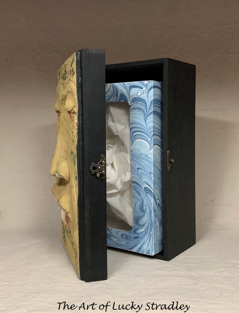 SNUFFLE BOX Ready to ship Tissue Holder Hand sculpted tile, custom made wooden box. A great way to cheer up that poor soul with a cold. image 5