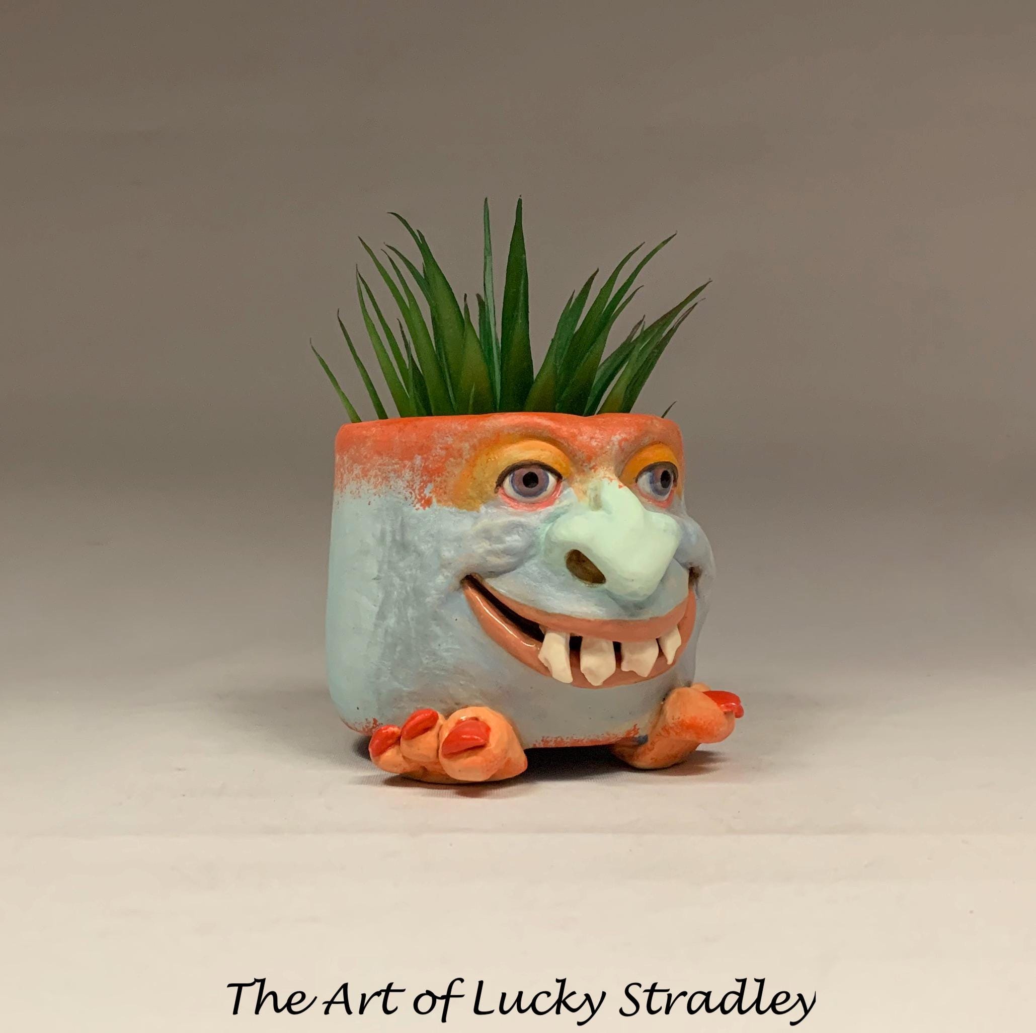 Small Monster Pot Planter- Ready to Ship - Wheel Thrown, Hand