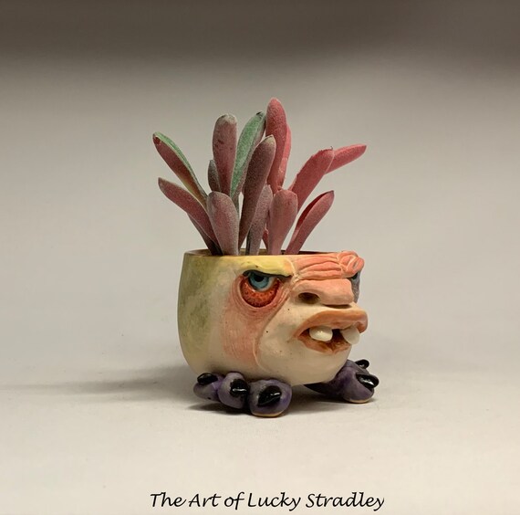Really Small Monster Pot Planter - Ready to Ship-wheel Thrown