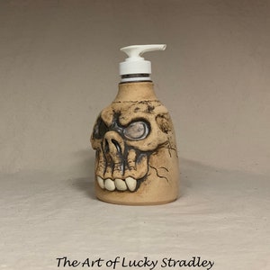 LOTION PUMP Ready to ship wheel thrown, hand altered and sculpted ceramic lotion pump or soap dispenser. A happy face to brighten your day. image 2