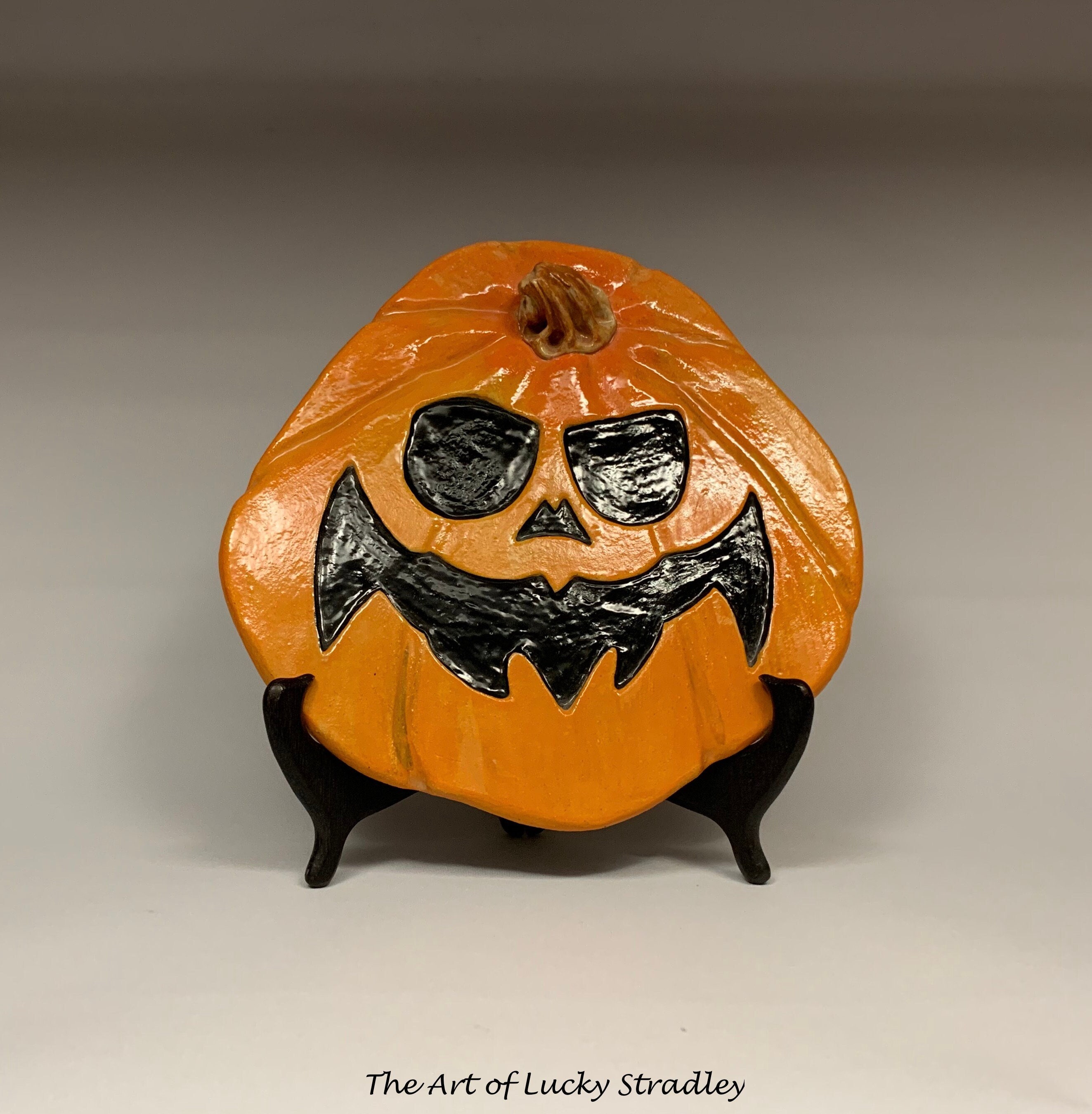 Hand Sculpted Ceramic Jack-o-lantern Plate: Halloween Thanksgiving
