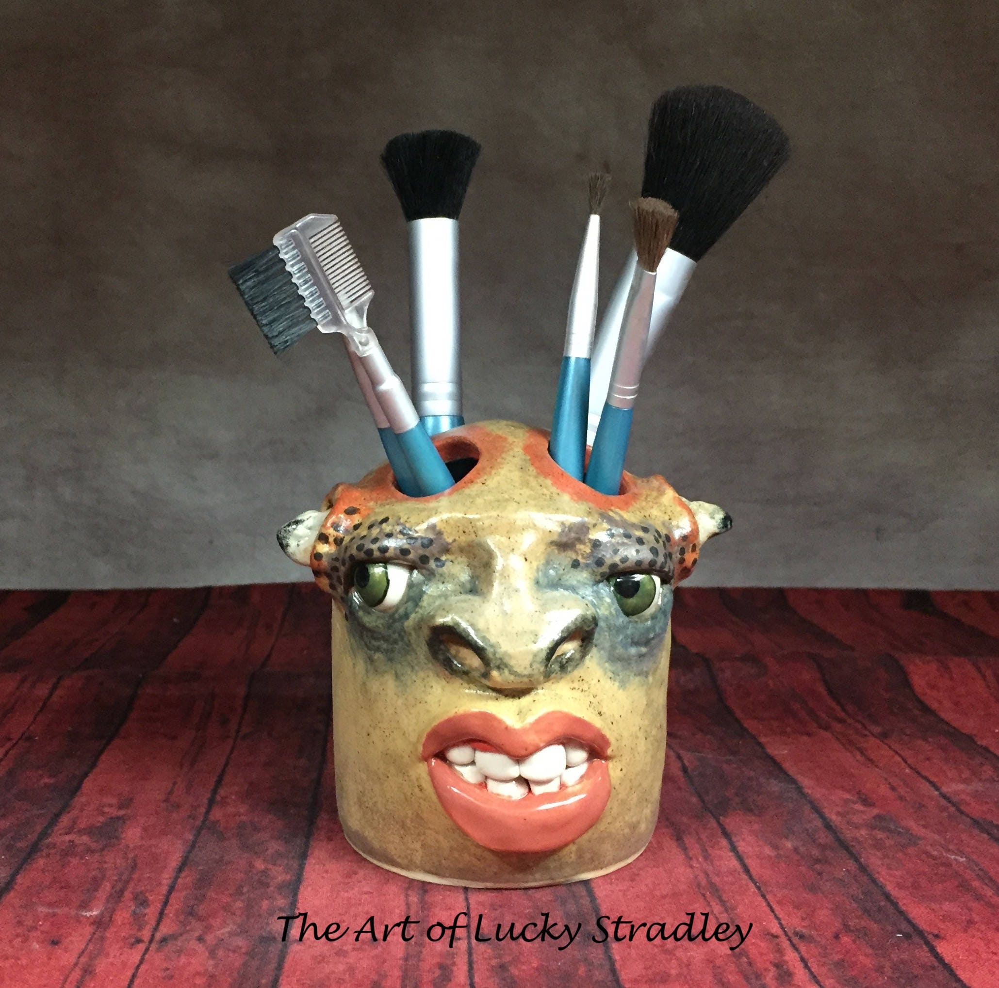 Toothbrush/Needle Holder -Ready To Ship - Wheel Thrown, Hand Altered & Sculpted Holder For Your Toothbrushes Or Crafting Supplies. How Cool