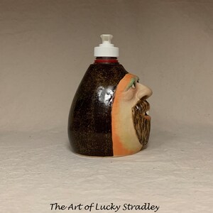 LOTION PUMP Ready to ship wheel thrown, hand altered and sculpted ceramic lotion pump or soap dispenser. A happy face to brighten your day. image 4