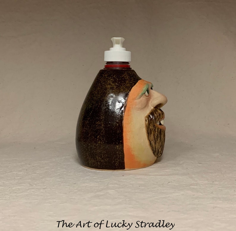 LOTION PUMP Ready to ship wheel thrown, hand altered and sculpted ceramic lotion pump or soap dispenser. A happy face to brighten your day. image 4