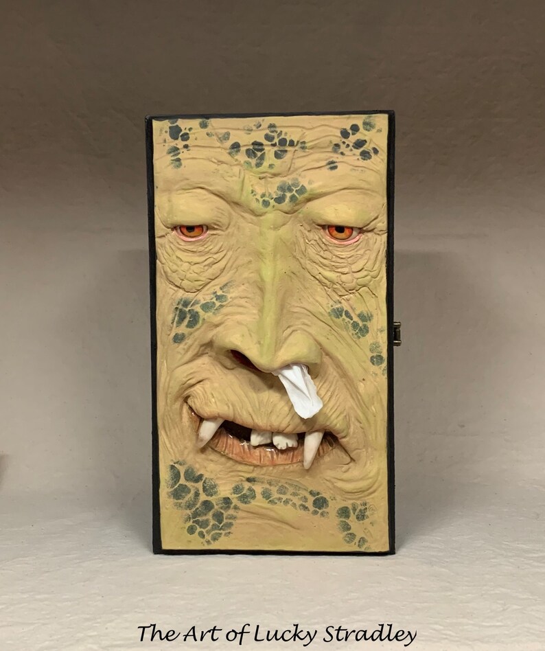 SNUFFLE BOX Ready to ship Tissue Holder Hand sculpted tile, custom made wooden box. A great way to cheer up that poor soul with a cold. image 1