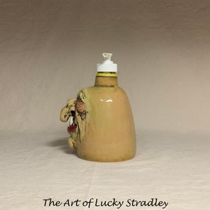 LOTION PUMP Ready to ship wheel thrown, hand altered and sculpted ceramic lotion pump or soap dispenser. A happy face to brighten your day. image 3