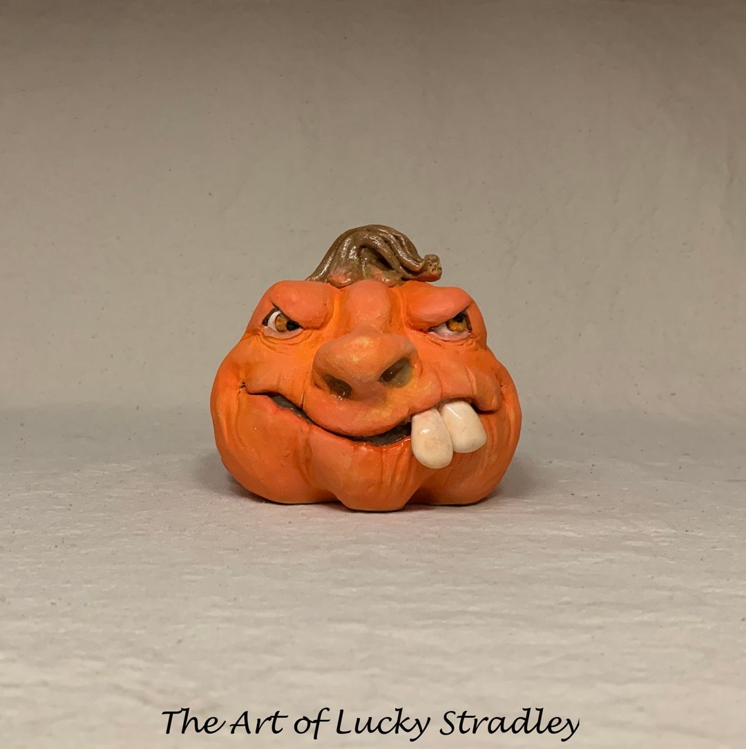CERAMIC PUMPKIN -medium, Wheel Thrown, Hand Sculpted - Funny Fall