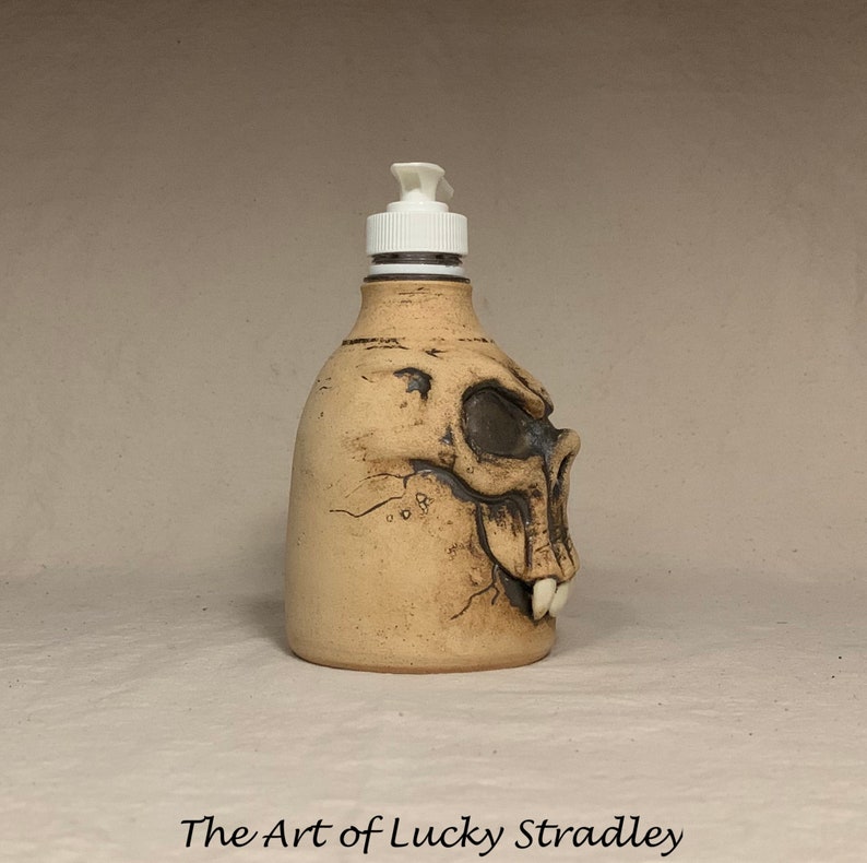 LOTION PUMP Ready to ship wheel thrown, hand altered and sculpted ceramic lotion pump or soap dispenser. A happy face to brighten your day. image 5