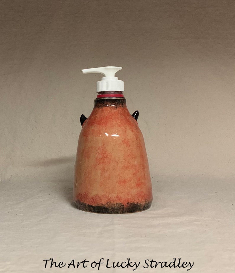 LOTION PUMP wheel thrown, hand altered and sculpted ceramic lotion pump or soap dispenser. A friendly face to brighten up your day. image 4