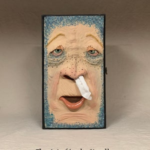 SNUFFLE BOX Ready to ship Tissue Holder Hand sculpted tile, custom made wooden box. A great way to cheer up that poor soul with a cold. image 1