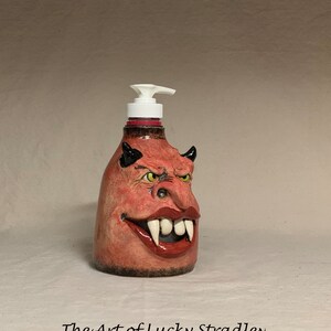 LOTION PUMP wheel thrown, hand altered and sculpted ceramic lotion pump or soap dispenser. A friendly face to brighten up your day. image 6