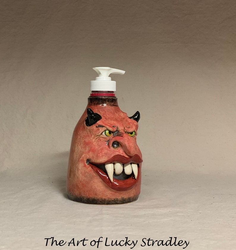 LOTION PUMP wheel thrown, hand altered and sculpted ceramic lotion pump or soap dispenser. A friendly face to brighten up your day. image 6