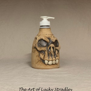 LOTION PUMP Ready to ship wheel thrown, hand altered and sculpted ceramic lotion pump or soap dispenser. A happy face to brighten your day. image 6