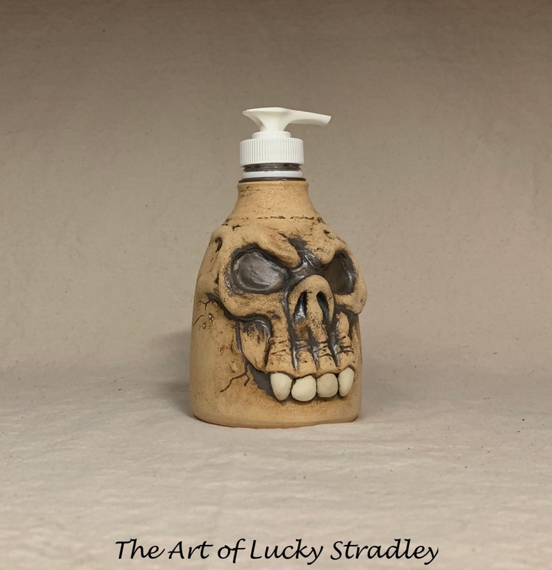 LOTION PUMP Ready to ship wheel thrown, hand altered and sculpted ceramic lotion pump or soap dispenser. A happy face to brighten your day. image 6