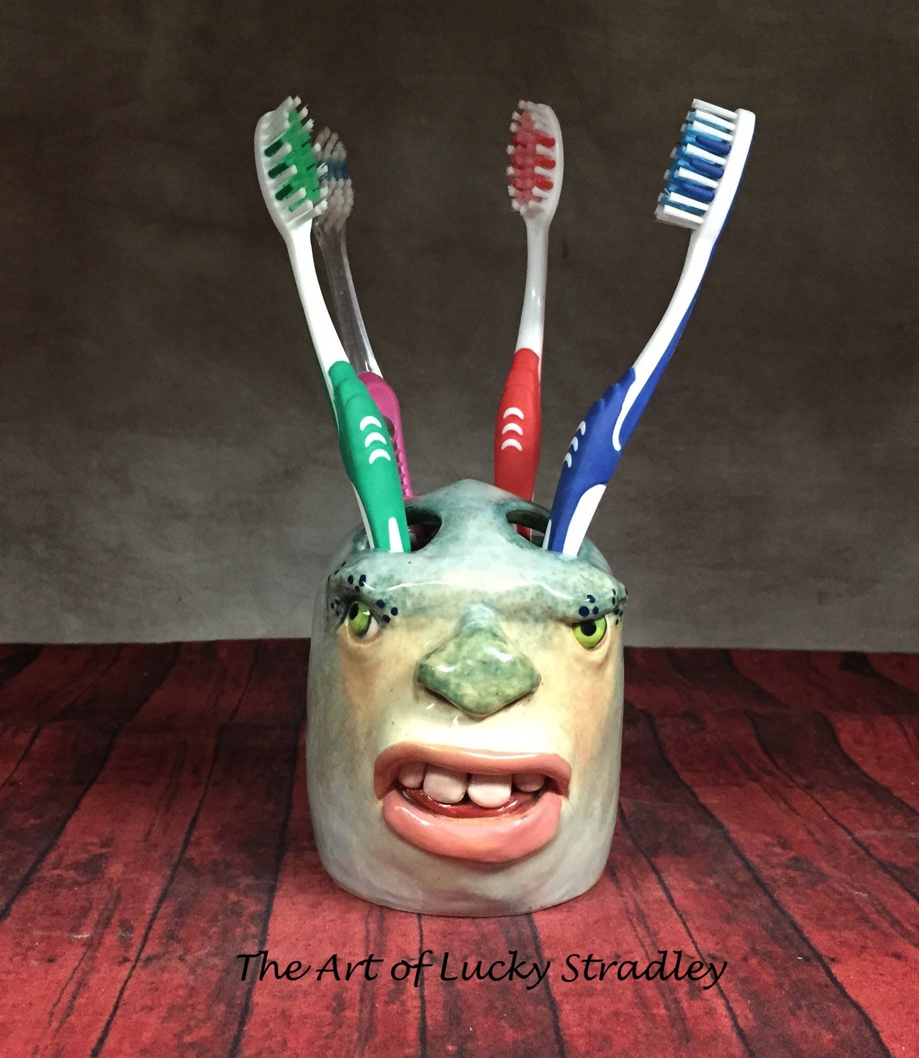 Toothbrush/Needle Holder -Ready To Ship - Wheel Thrown, Hand Altered & Sculpted Holder For Your Toothbrushes Or Crafting Supplies. How Cool