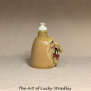 LOTION PUMP Ready to ship wheel thrown, hand altered and sculpted ceramic lotion pump or soap dispenser. A happy face to brighten your day. image 5