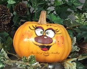 PAINTED PUMPKIN - Painted and decorated hard foam pumpkin. Just a friendly face to brighten your day for Halloween and Thanksgiving.