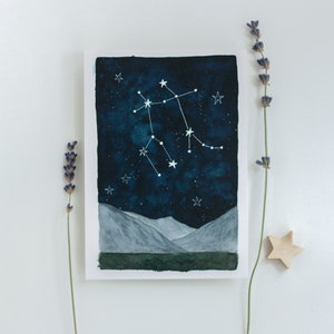 Gémeaux, carte, constellation, A6, aquarelle
