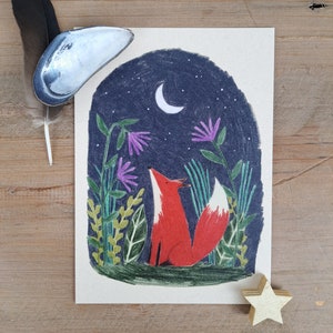 Renard regardant la lune, carte, A6
