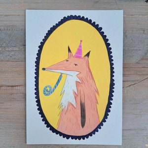 Le renard fait la fête, carte, A6