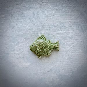 Small Green Ceramic Fish, Hand Painted Art Tile, Seascape Mosaic Supply