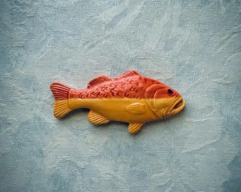 Right-facing Orange Ceramic Fish, Hand Painted Art Tile, Seascape Mosaic Supply