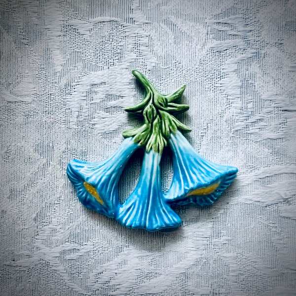 Blue Angel Trumpet Blossoms for Mosaic Garden Art, Stepping Stone,  Hand Painted Tile